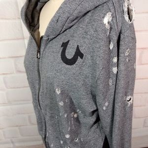 True religion gray distressed hoodie large